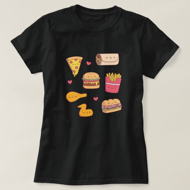 Cute Fast Food Doodles Collection T-Shirt (Design Front)