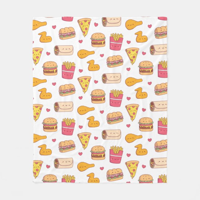 Cute Fast Food Doodles Pattern Fleece Blanket (Front)