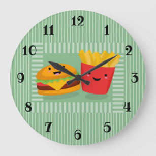 Cute Fast Food Hamburger Fries Large Clock