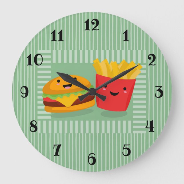 Cute Fast Food Hamburger Fries Large Clock (Front)