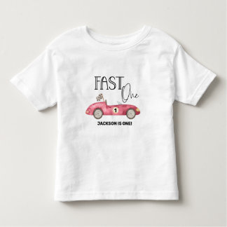 Cute FAST ONE Red Race car 1st birthday Toddler T-Shirt