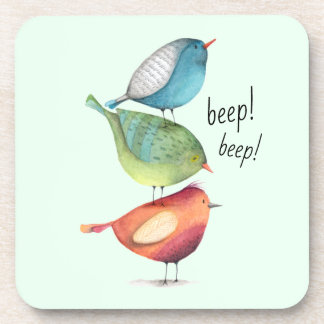 Cute Fat Birds Standing on Each Other Coaster