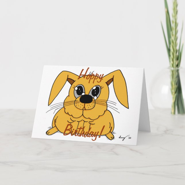 Cute Fat Bunny "Hoppy Birthday!" Card (Front)