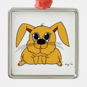 Cute Fat Bunny Square Ornament