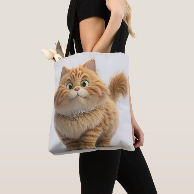 CUTE FAT CARTOON ORANGE TABBY CAT TOTE BAG (Close Up)