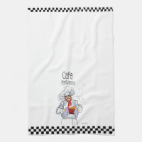 Cute Fat French Chef Caricature Black White Checks