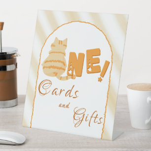 Cute Fat Orange Cat 1st Birthday Cards & Gifts Pedestal Sign