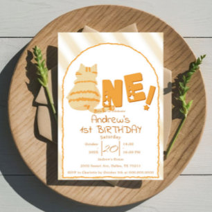 Cute Fat Orange Cat 1st Birthday Invitation