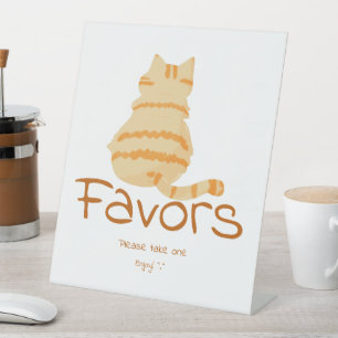 Cute Fat Orange Cat Baby Shower Favours Pedestal Sign