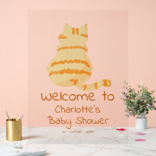 Cute Fat Orange Cat Baby Shower Welcome Acrylic Sign
