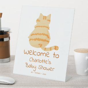 Cute Fat Orange Cat Baby Shower Welcome Pedestal Sign