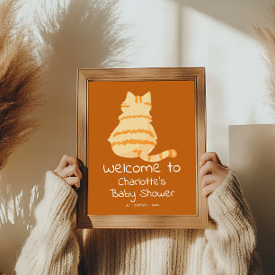 Cute Fat Orange Cat Baby Shower Welcome Sign