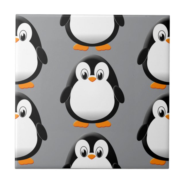 Cute Fat Penguin All Over Print Grey Ceramic Tile (Front)