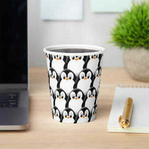 Cute Fat Penguin All Over Print Pattern Paper Cups