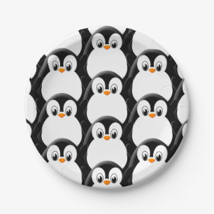 Cute Fat Penguin All Over Print Pattern Paper Plate