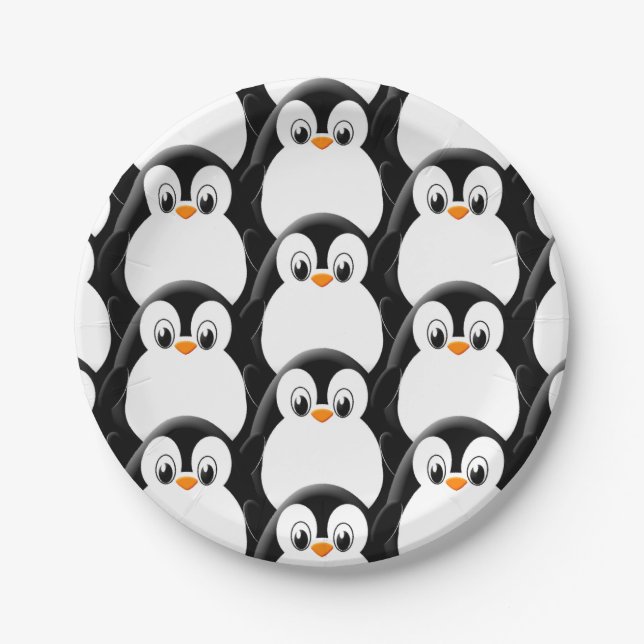 Cute Fat Penguin All Over Print Pattern Paper Plate (Front)