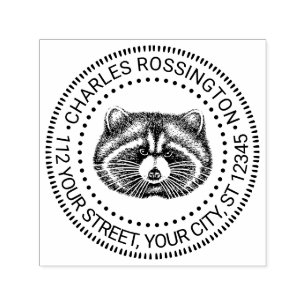 Cute Fat Racoon Face Name Return Address Self-inking Stamp
