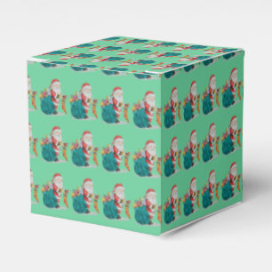cute father christmas with gifts and toys in sack favour box
