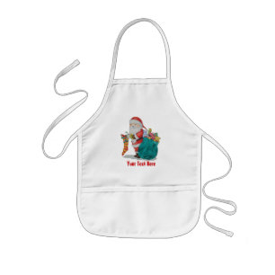 Cute father christmas with toys and gifts in sack kids apron