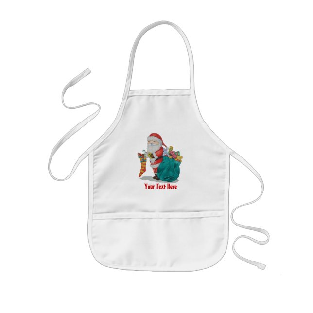 Cute father christmas with toys and gifts in sack kids apron (Front)