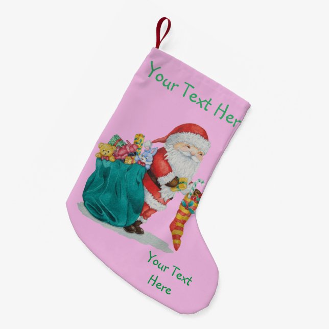 Cute father christmas with toys and gifts in sack small christmas stocking (Front (Hanging))
