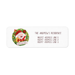 Cute Father Santa Wreath Christmas Address Labels