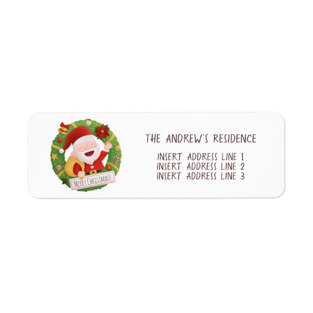 Cute Father Santa Wreath Christmas Address Labels (Front)