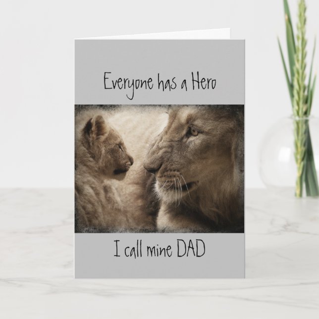 Cute Father's Day, Dad my Hero, Lion Family  Card (Front)