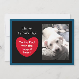Cute Father's Day Red Message Heart Dog Photo Blue Holiday Card