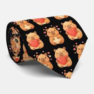 Cute Fathers Day Watercolor Hearts Capybara Tie