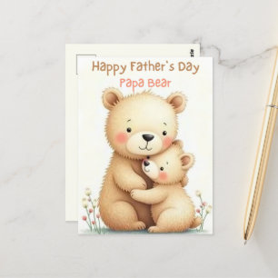 Cute Fathers Day with Bears Soft Pastel Animal  Postcard