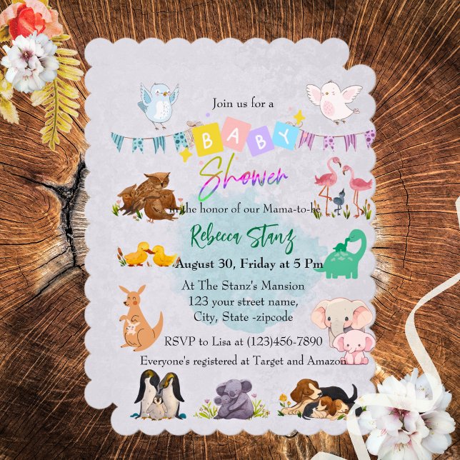 Cute Fauna Mama-Baby Themed Baby Shower Invitation (Creator Uploaded)
