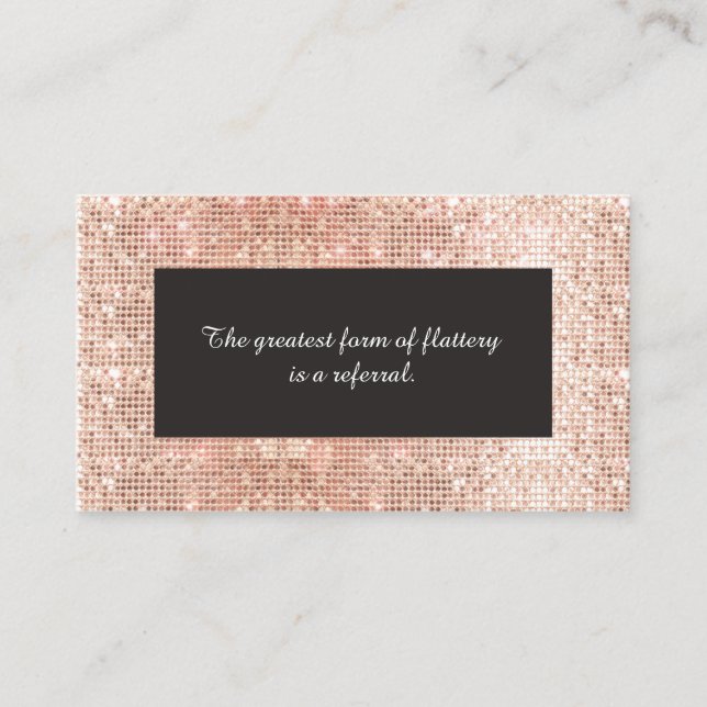 Cute Faux Copper Sequins Cosmetology Referral Card (Front)