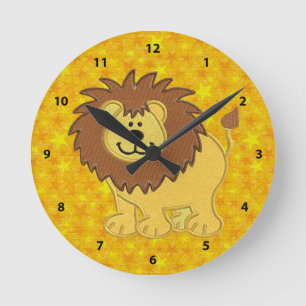 Cute Faux Embroidery Lion & Yellow Stars Clock