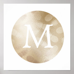 cute faux foil rose gold pineapple monogram poster