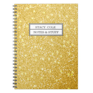 Cute Faux Glitter Gold Custom Name Notebook