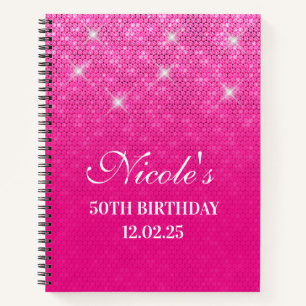 Cute Faux Glitter Hot Pink Ombre 50th Birthday Notebook