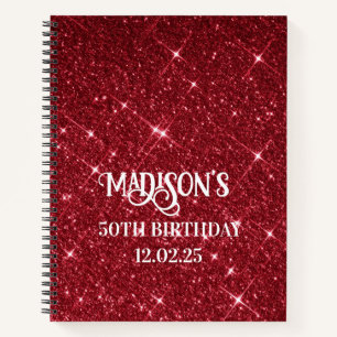 Cute Faux Glitter Red Black Ombre 50th Birthday Notebook