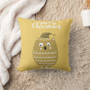 Cute Faux Gold Christmas Owl Cushion