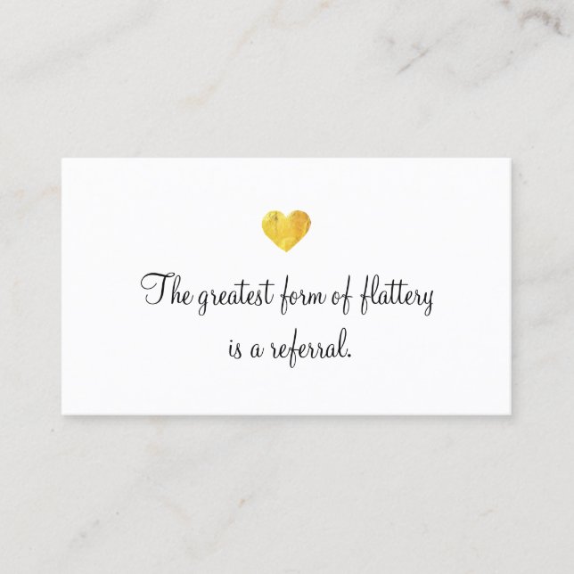 Cute Faux Gold Foil Heart Customer Referral Card (Front)