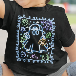 Cute Faux Neon Glow Halloween Spooky Ghost Girl Baby T-Shirt