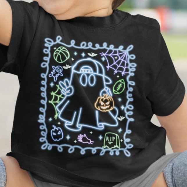 Cute Faux Neon Glow Halloween Spooky Ghost Girl Baby T-Shirt (Creator Uploaded)