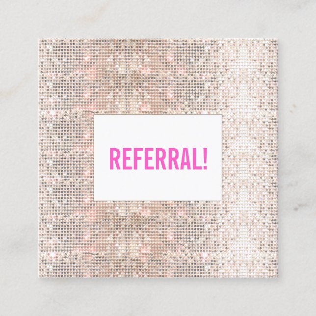 Cute Faux Silver Sequin Pink Beauty Salon Referral (Front)