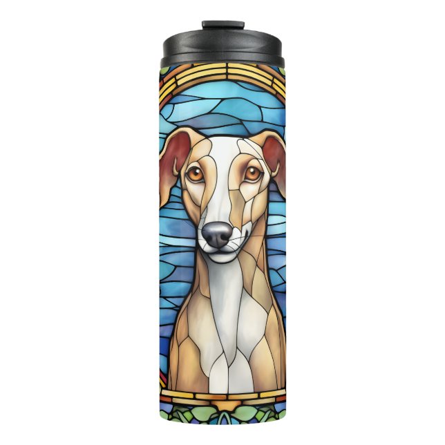 Cute Faux Stained Glass Greyhound Dog Thermal Tumbler (Front)