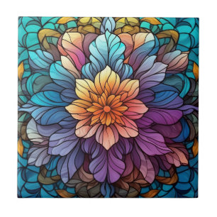 cute faux stained glass lovers flowers  ceramic tile