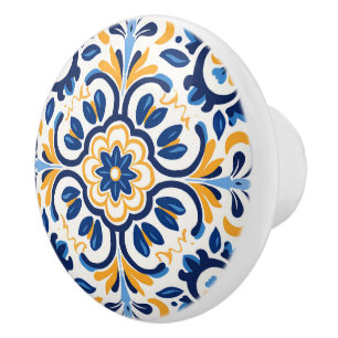 Cute faux tile Spanish Ceramic Knob 