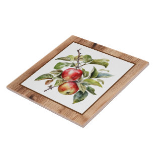 Cute faux wood basket apples kitchen ceramic tile