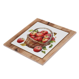 Cute faux wood basket apples kitchen  ceramic tile