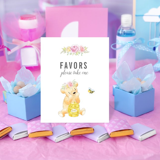 Cute Favours Table Girl Teddy Bear Baby Shower Poster (Creator Uploaded)