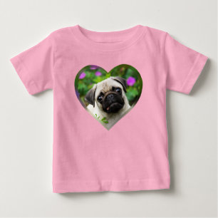 Cute Fawn Coloured Pug Puppy Dog Face Pet Photo - Baby T-Shirt